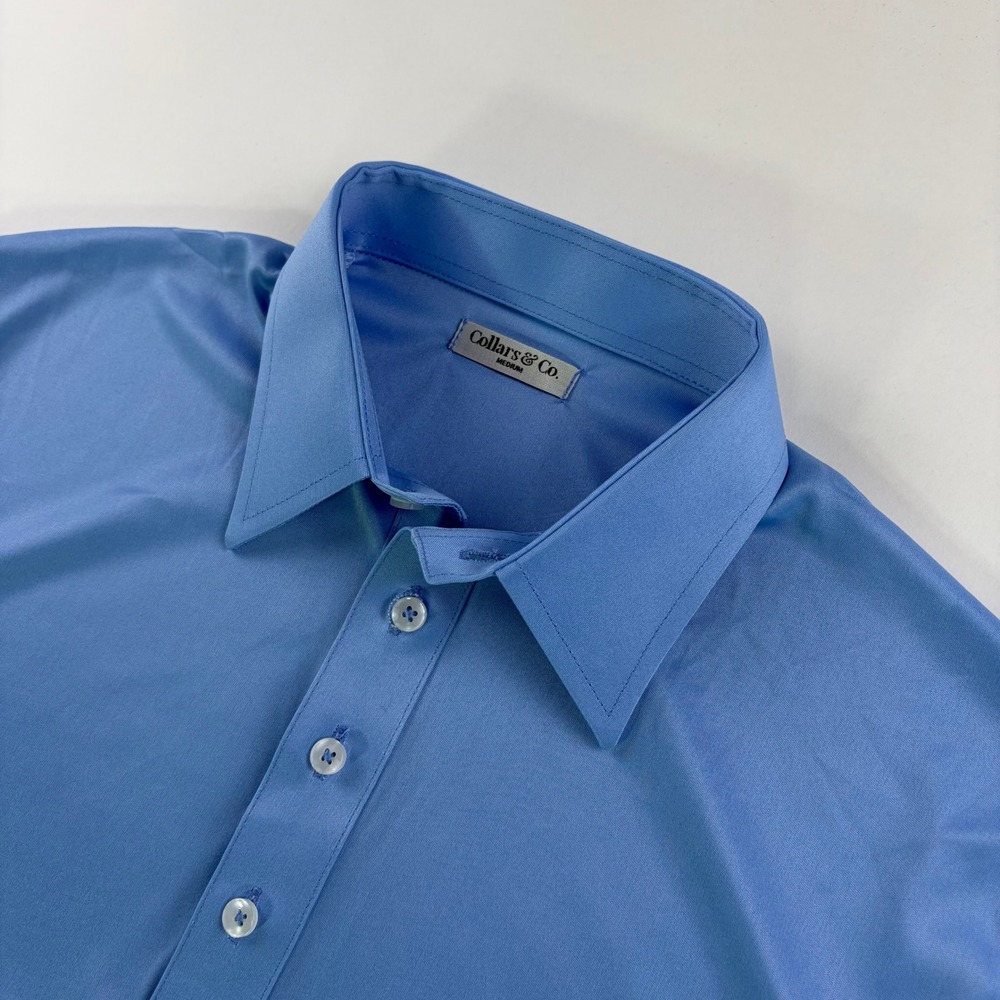 Collars & Co. Dress Collar Polo Mens Medium Blue Short Sleeve Performance Shirt
